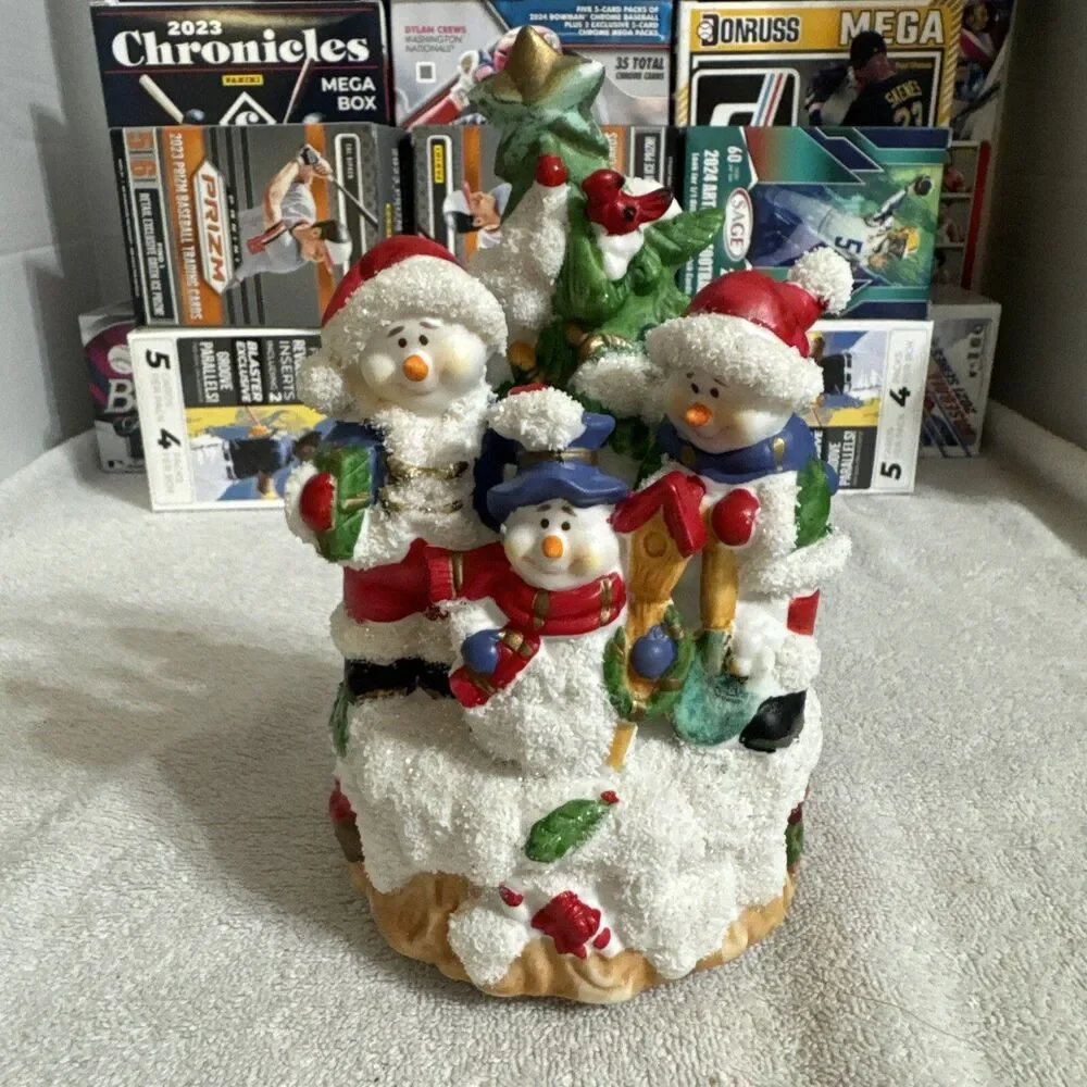 VTG Hand Painted Porcelain Snowman Christmas Music Box-We Wish You a Merry Chris
